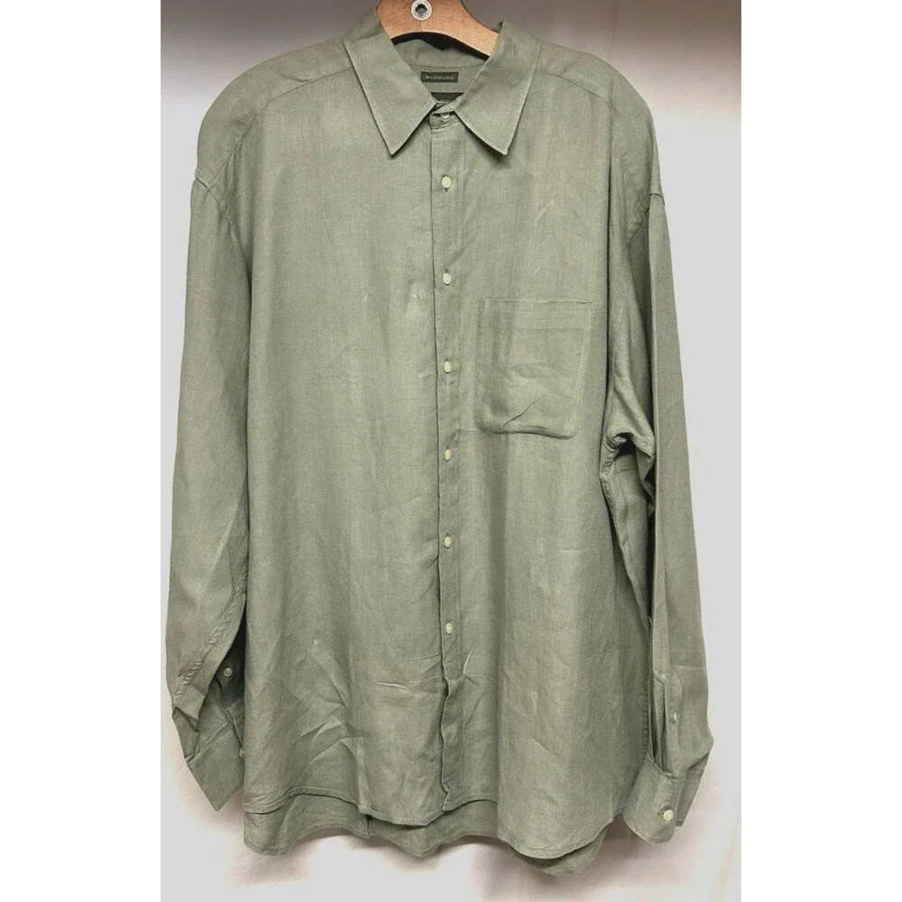 Banana Republic 100% Irish Linen Green Shirt Long Sleeve Button Pocket Men's XL